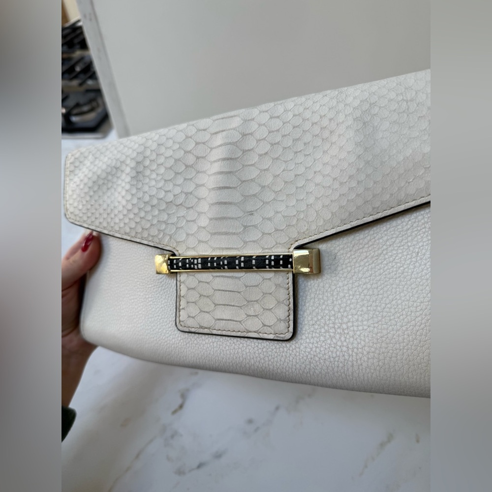 Vince Camuto White Textured Clutch